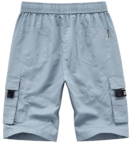 Women's Cargo Shorts 12-14 Light Blue Cotton Elastic Waist Drawstring Loose Fit Outdoor Multi-Pockets