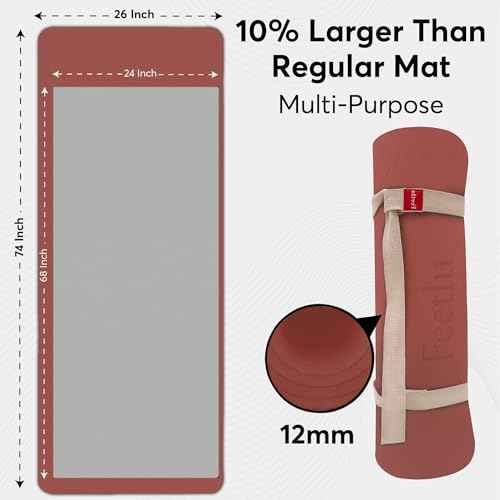 Extra Thick 12mm Exercise Mat ? Non-Slip, Joint-Friendly & Cushioned Fitness Mat for Yoga, Pilates & Floor Workouts ? Durable, Supportive & Includes Feetlu Classic Strap