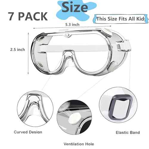 Kids Safety Goggles, Lightweight Polycarbonate Lenses and PVC Frame, Unisex, 7 Pieces