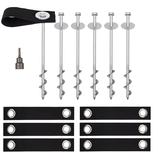 6 x 12-Inch Heavy Duty Trampoline Anchors Set for High Wind Stability