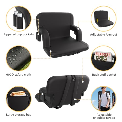 Stadium Seats with Back Support - Portable Bleacher Chairs with Back and Cushion, 6 Adjustable Positions Pdded Bleacher Seat for Sport Events Camping Fishing