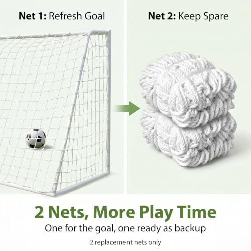 Soccer Goal Replacement Nets 6x4 Set of 2 White for Youth Goals