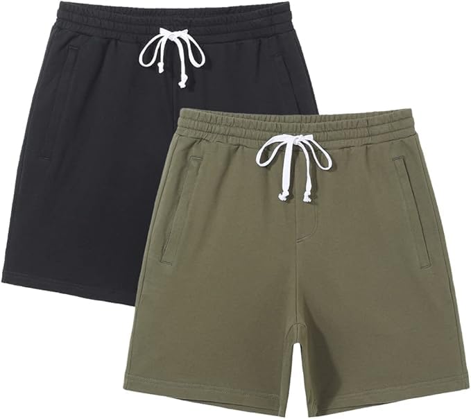 Pioneer Camp 2 Pack 5-Inch Men’s Sweat Shorts - Black/Green, Cotton-Blend, 3 Pockets