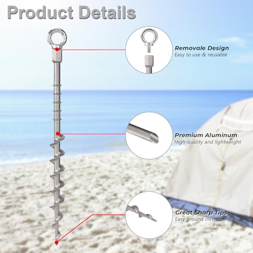 8 Pcs 14-Inch Detachable Ground Anchors for Tent Stakes - Cast Aluminum, Spiral Design