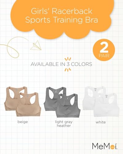 Girls Sports Bra 2-Pack - White L-14 Removable Pads Teen Training Bras