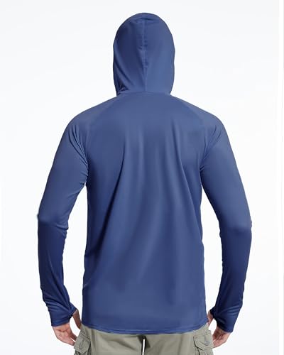 Men's UPF 50+ Sun Hoodie with Face Mask - Large Navy Blue for Fishing