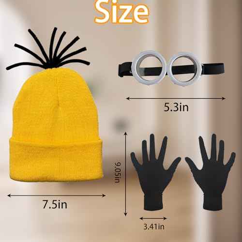 12PCS Halloween Costume Accessories Yellow Beanie Knit Hat Goggles Glasses Gloves for Halloween Cosplay Set