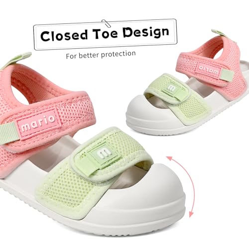 Kids Sandals Boys Girls Summer Non-slip Athletic Closed Toe Adjustable Lightweight Beach Shoes - Pink/Green, Toddler Size 6