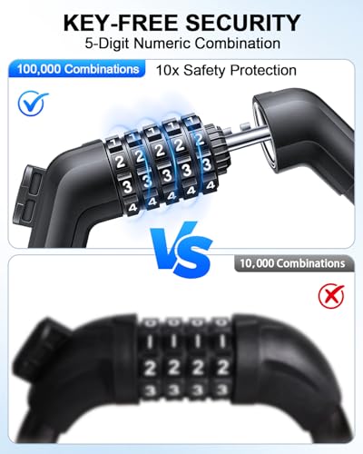 5 Digit Combination Bicycle Lock 41.5 Inch Heavy Duty Steel Cable Lock with Mounting Bracket