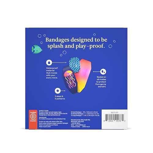 Welly Bandage Waterproof Refill Pack | Adhesive Waterproof Bandages | Assorted Shapes and Patterns for Minor Cuts, Scrapes, and Wounds - 120 Count