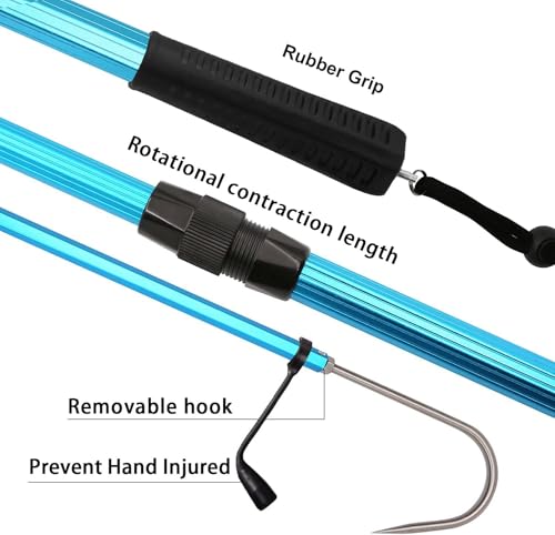 SANLIKE Telescopic Fishing Gaff Aluminum Pole Stainless Steel Hook - Blue, 55 Inch