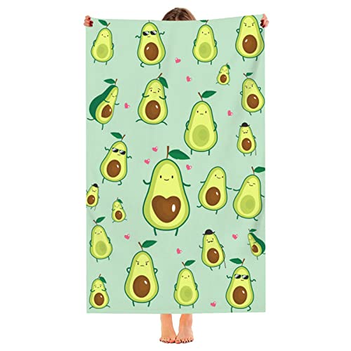 Oversized Microfiber Beach Towel 52x33 Inches - Quick Dry Sand-Free Gift for Kids & Adults - Avocado Design