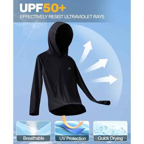 Heathyoga Rash Guard for Boys Swim Shirt UPF 50+ UV Sun Protection Hooded Fishing Shirt with Pocket for Toddler Kid