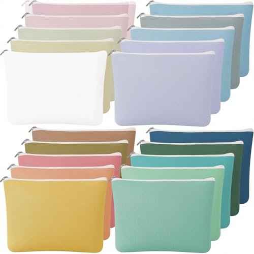 20 Pcs Morandi Makeup Bags Bulk for Women Blank DIY Cosmetic Bag Plain Pencil Pouch with Zipper for Travel Toiletry Wedding Teacher Women Business Beach