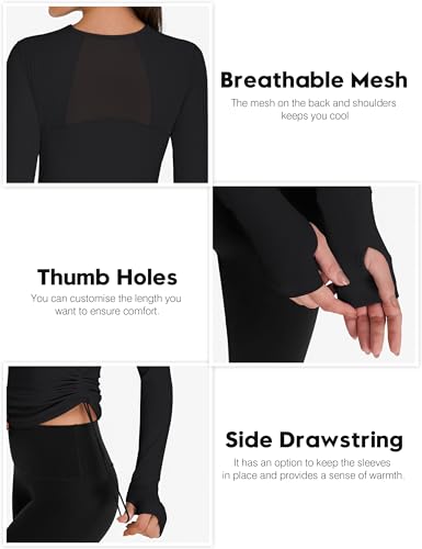 Women's Long Sleeve Crop Workout Shirts - Slim Fit Breathable Mesh Gym Athletic Tops