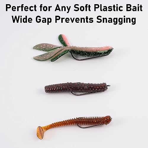 Dr.Fish 100 Pack Round Bend Worm Hooks - Freshwater Bass Fishing, EWG, Carolina & Texas Rig