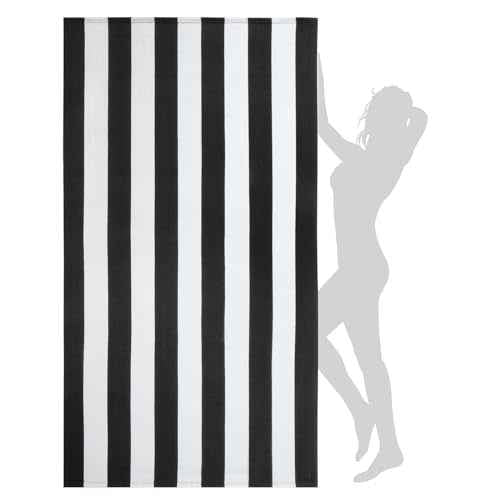 WILFA Extra Large Beach Towel - Oversized Mircofiber Beach Towel 40'' x 70'', XL Striped Lightweight Pool Towel, Big Cabana Swim Travel Towel for Adults Mens Women,Black