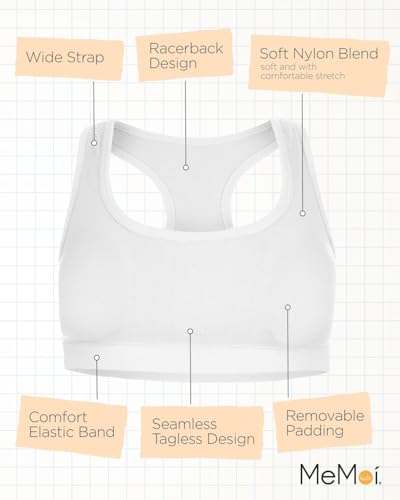 Girls Sports Bra 2-Pack - White L-14 Removable Pads Teen Training Bras