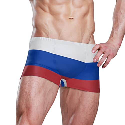 Mens Quick Dry American Flag Swim Boxer Briefs - Medium Short, Russian Flag Variation