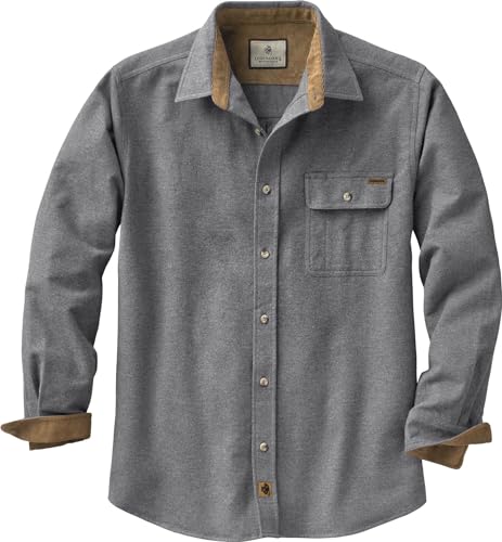 Men's Flannel Shirt Long Sleeve Button Down 100% Cotton Large Charcoal Heather