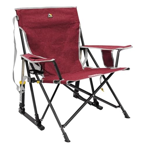 GCI OUTDOOR Kickback Rocker Camping Chair | Portable Folding Rocking Chair with Durable Armrests, Drink Holder & Relaxed Lowered Seat for Comfort ? Red