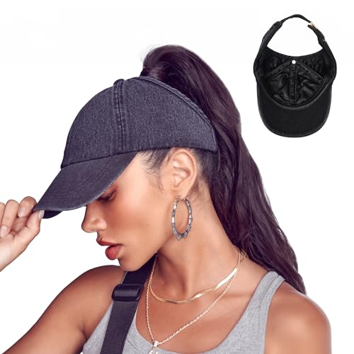 Backless Satin Lined Cap for Curls & Protective Styles - Solid Black Denim