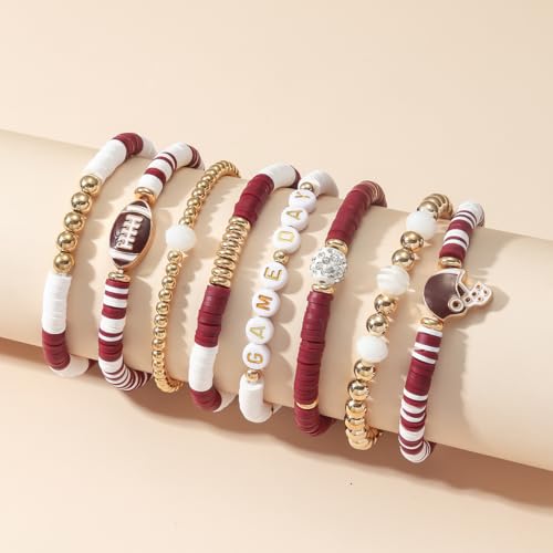 Artlunar Game Day Football Charm Bracelet: Stackable Sports Jewelry for Moms & Dads - Perfect for Football Fans