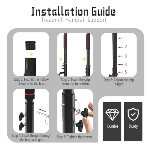 Adjustable Walking Pad Handle Bar - Black/Red, 25.2 Inches Wide, Height Adjustable, Non Slip Feet, Easy to Install