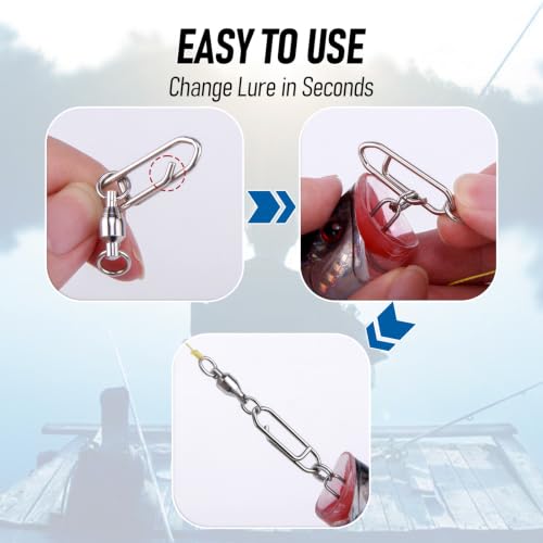 Fishing Speed Clips 30 Pack Ball Bearing Snap Swivels Saltwater Freshwater Tackle Size 0+S