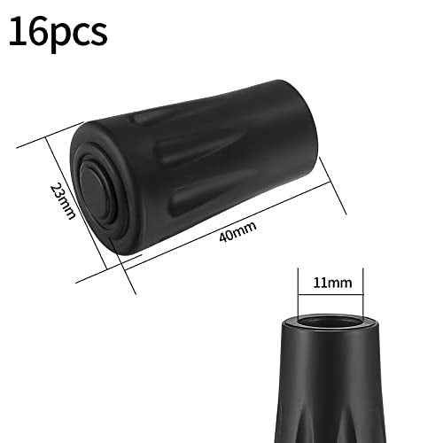 16 Pcs Walking Stick Tips, Black Trekking Pole Tips Replacement Protectors, Walking Cane Tips Replacement Rubber Tips for Walking Sticks Hiking Poles Walking Poles Cane Tips, 11mm/0.43" Diameter
