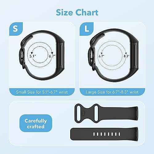 2 Pack Waterproof Bands Compatible with Fitbit Charge 5 / Fitbit Charge 6 for Women Men, Classic Soft Sports Replacement Wristbands for Women Men (Large 7.1''-9.1'', black/black)