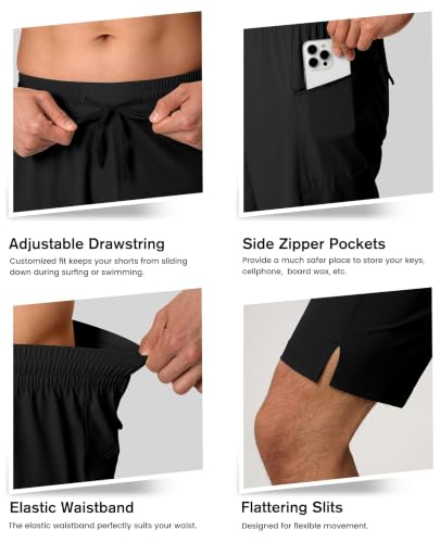 Men's 9-Inch Swim Trunks with No Liner - Large Black Bathing Suit