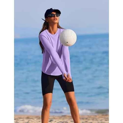PINSPARK Soft Long Sleeve Workout Tops for Women Thumb Holes UV Sun Protection Quick Dry Golf Running Hiking Rash Shirts