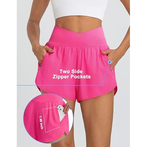 BMJL Women's Athletic Shorts High Waisted Running Short Pockets Gym Elastic Quick Dry Workout Shorts 2.5"