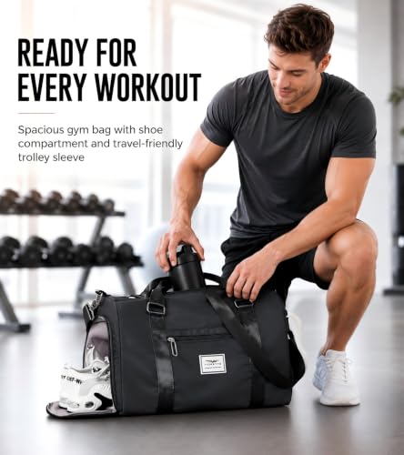 FIORETTO Womens Gym Duffle Bag with Wet Pocket & Shoe Compartment - Black / Gym Bag