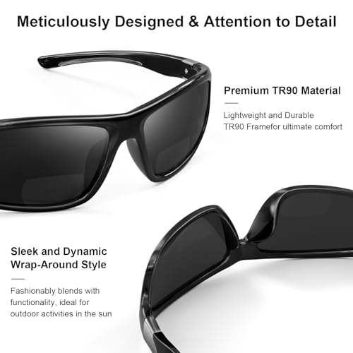 Polarized Bifocal Reading Sunglasses - Black + 2.5x - Sports & Outdoor