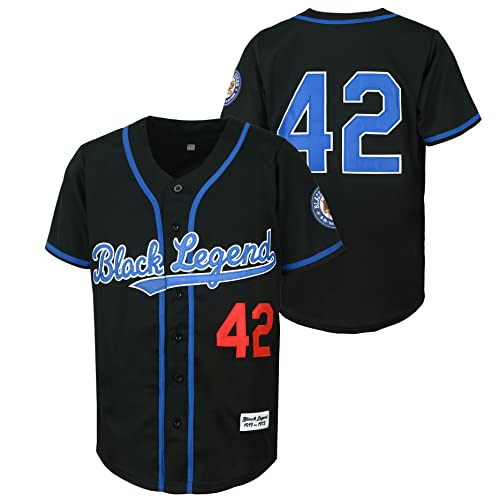 Dabuliu Men's Black Legend 42 Retro Baseball Jersey Embroidered Patches Sewn Hipster Hip Hop Shirts