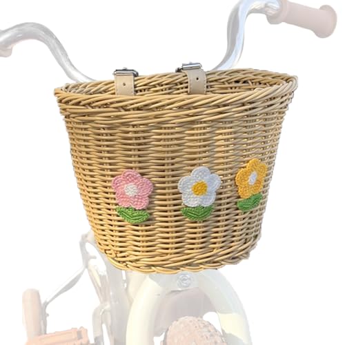 Bike Basket Front Mount Small Plastic Wicker Bicycle Basket Blue Faux Rattan Beige