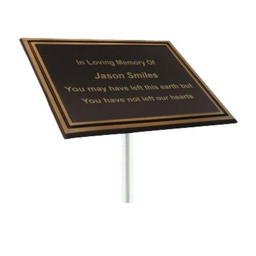 Same Day Awards Brown/Gold Outdoor Weatherproof Memorial/Rememberance/Grave Marker Plaque w/Stake - Optional Artwork/Symbols Available (Sizes: 4x6, 6x8 or 8x10 Inches) - Engraving Included (4x6 Inches)