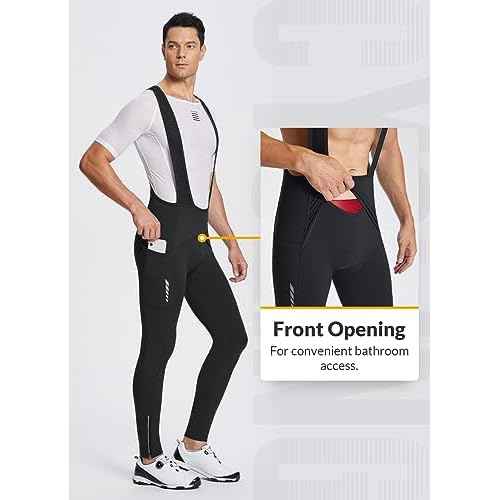 baleaf Men's Winter Cycling Bib Pants 4D Padded Thermal Water Resistant Bike Tights Cold Weather Warm Pockets