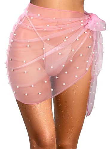 Geyoga Women's Gauze Pearl Sarong Coverup Beach Wrap - Pink