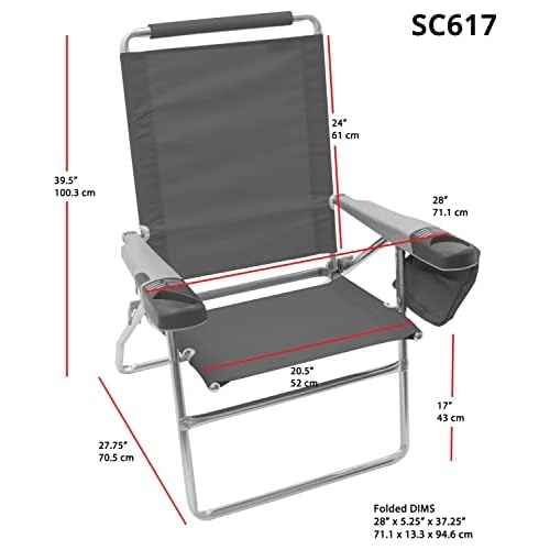 Rio Brands 17" Extended Height 4-Position Folding Beach, Camping, Lawn Chair, Turquoise