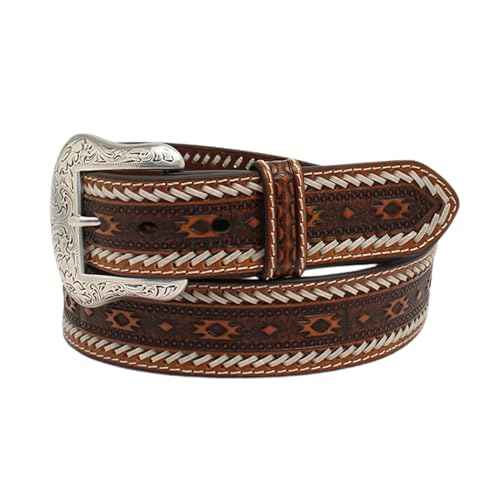 ARIAT Men's Southwestern Buck Stitch Leather Belt with Removable Buckle