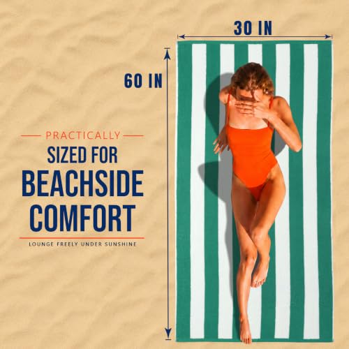 Green Beach Towels Set of 4 - 30x60 Inch Cotton Pool & Bath Towels