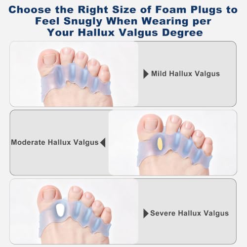 Progressive Big Toe Separators Gel Bunion Corrector for Hammer & Claw Toe - Blue with Hole Plug