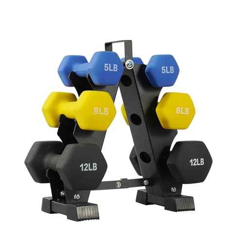 Fitvids Neoprene Coated Dumbbell Set with Rack, Free Hand Weight Set For Home Gym Workout, Anti-Slip, Anti-roll, 20LBS, 32LBS, 50LBS and 56LBS Sets, Multiple Weight Options