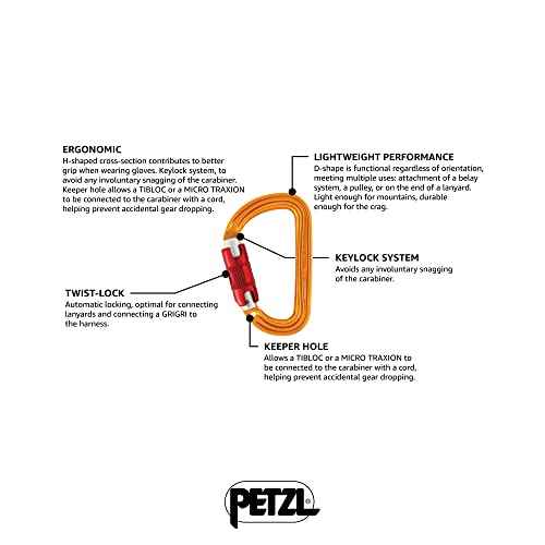 Petzl Sm'D Carabiner - Versatile, Lightweight, Compact, D-Shaped Locking Carabiner for Rock and Ice Climbing