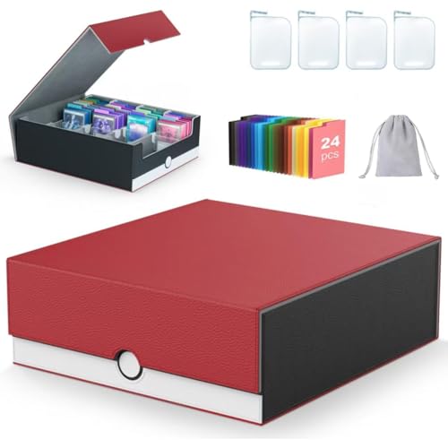 4-Row Trading Card Storage Box 3200+ Cards with Dividers - Red & White