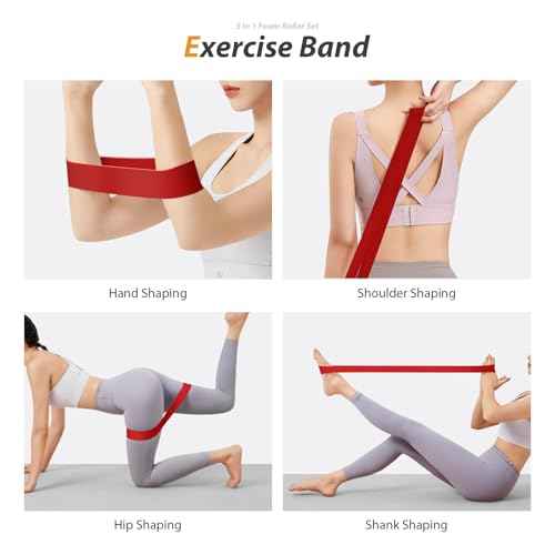 5 in1 Foam Roller Set, Trigger Point Foam Roller, Massage Roller Stick, Massage Ball, Resistance Band for Deep Muscle Massage Pilates Yoga,Fitness Exercise for Whole Body (Black-Red)