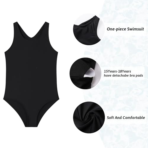 Girls One Piece Swimsuit Quick Dry Swimwear Beach Bathing Suit for 5-18 Years
